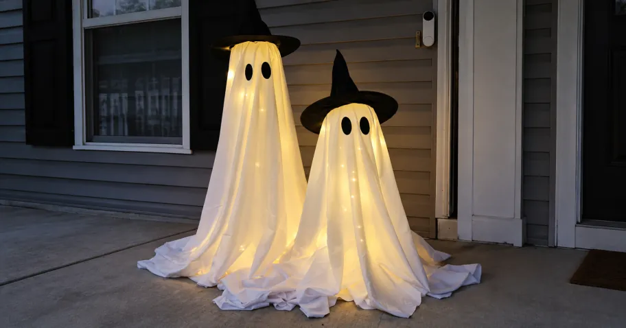 Large Light-Up Halloween Ghosts w/ Witch Hats 2-Pack