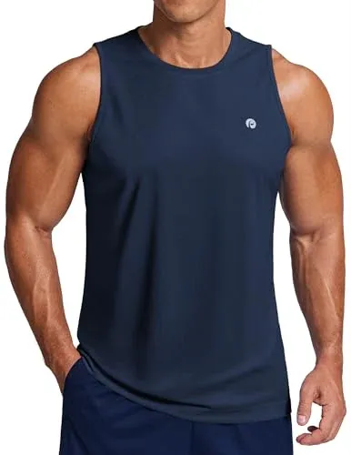 PINSPARK Men's Tank Top Summer Sleeveless Shirts Quick Dry Muscle Shirts Navy Blue