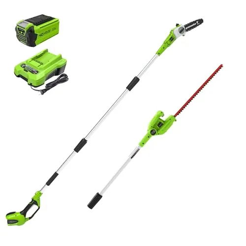 Greenworks 40V 8 in Pole Saw Hedge Trimmer Kit with 2.0 Ah Battery and Charger