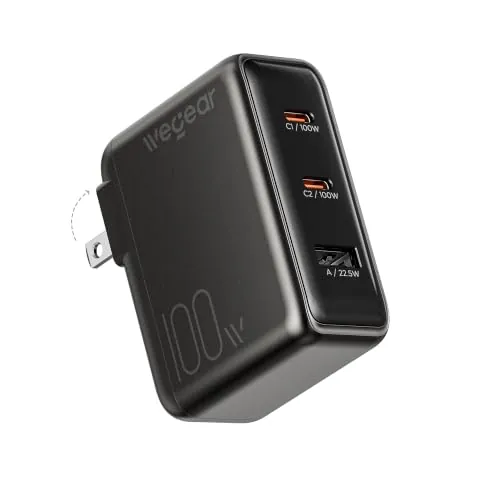 Wegear 100W 3-Port Slim Foldable GaN USB-C Wall Charger