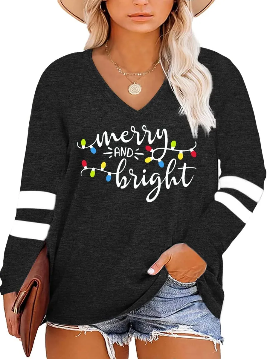Chulianyouhuo Women’s Plus Size Christmas Long-Sleeve Shirt