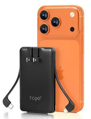 TG90° 5000mAh Ultra Slim Power Bank with Built-in AC Plug & 2 Cables