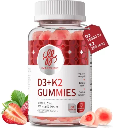 60-Count iMATCHME Vitamin D3 10000 IU + K2 200mcg Gummies w/ Omega-3
