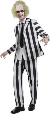 5-Piece Beetlejuice Men's Black & White Striped Suit Costume