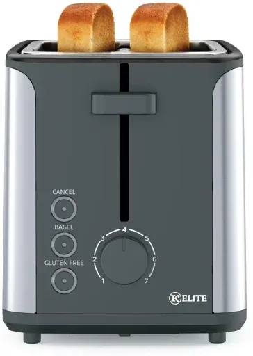 Kitchen Elite 2-Slice Stainless Steel Toaster with 7 Shade Levels, Bagel and Gluten-Free Settings (Black)