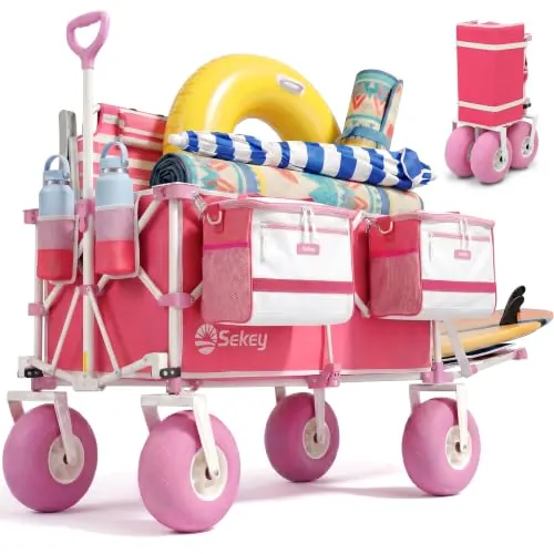 Heavy-Duty Foldable Wagon with 9-inch Sand-Proof Wheels, 300L Storage, and Cooler