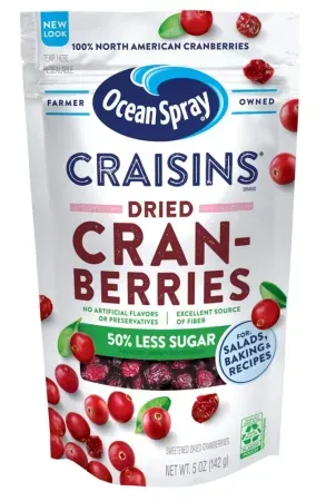 12-Pack 5oz Ocean Spray Craisins 50% Less Sugar Dried Cranberries
