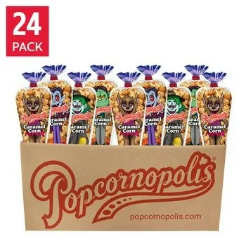 Popcornopolis Halloween Monster Caramel Corn Mini Cones, 24-Count