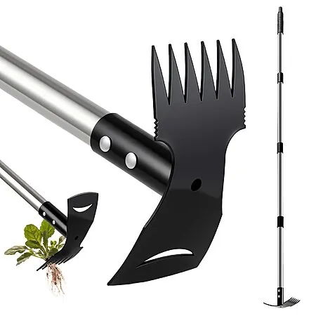 58" Mitclear 2-in-1 Long Handle Weed Puller Tool w/ 6-Tine Rake & Garden Hoe