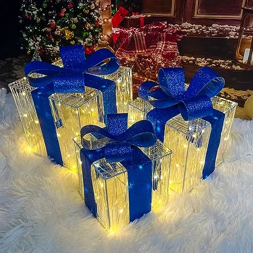 3-Piece LED Christmas Gift Box Decorations (Blue/Warm White)
