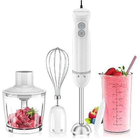 Bonsenkitchen 4-In-1 Emulsion Hand Blender Set w/ 24oz. Beaker/Chopper Bowl