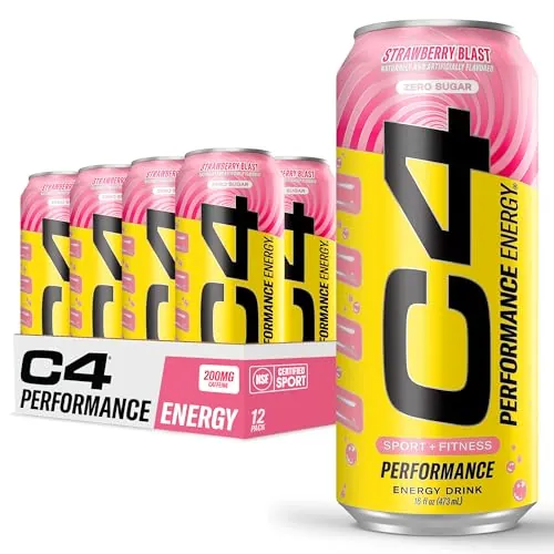 C4 Performance Energy Drink with Zero Sugar, Strawberry Blast, 12pk