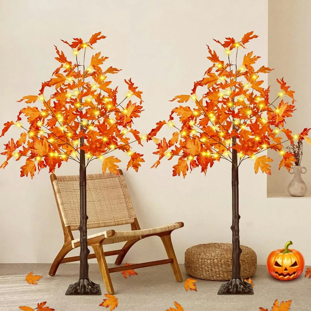 4-Foot Lighted Maple Tree Decor 2-Pack