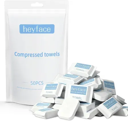 50-Piece Pocket-Size Heyface Compressed Disposable Washcloths