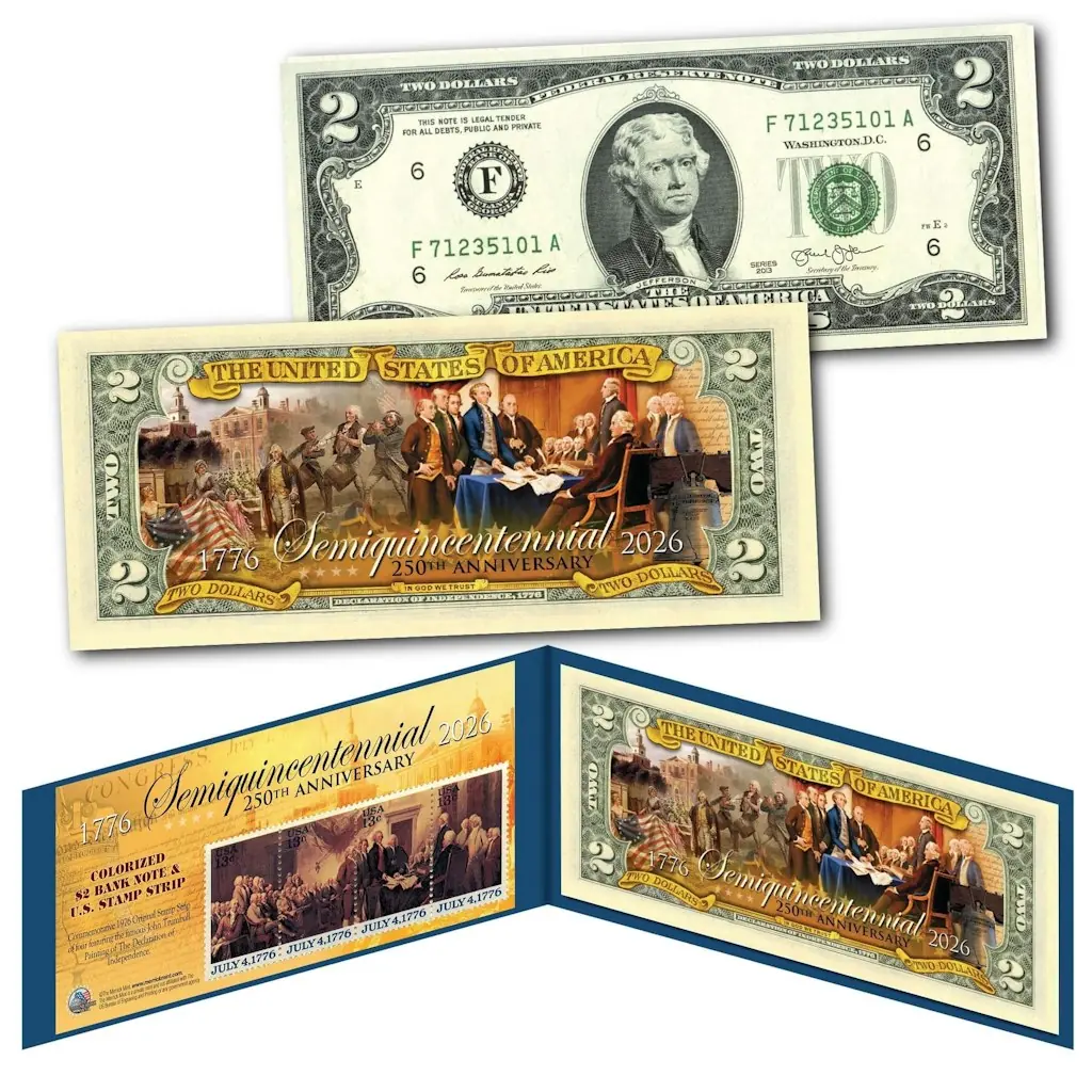 Merrick Mint Semiquincentennial 250th Anniversary of the US $2 Bill w/ 1976 Four Stamp Strip Panel