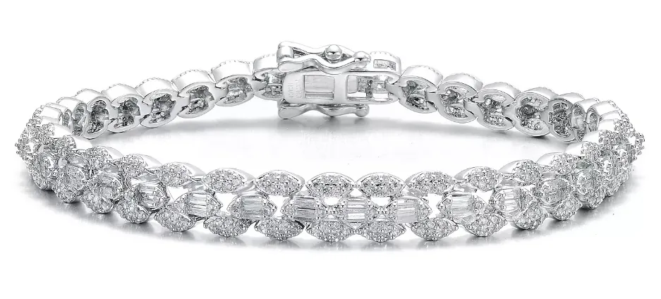 Genevive Sterling Silver White Gold Plated CZ Flat Link Tennis Bracelet