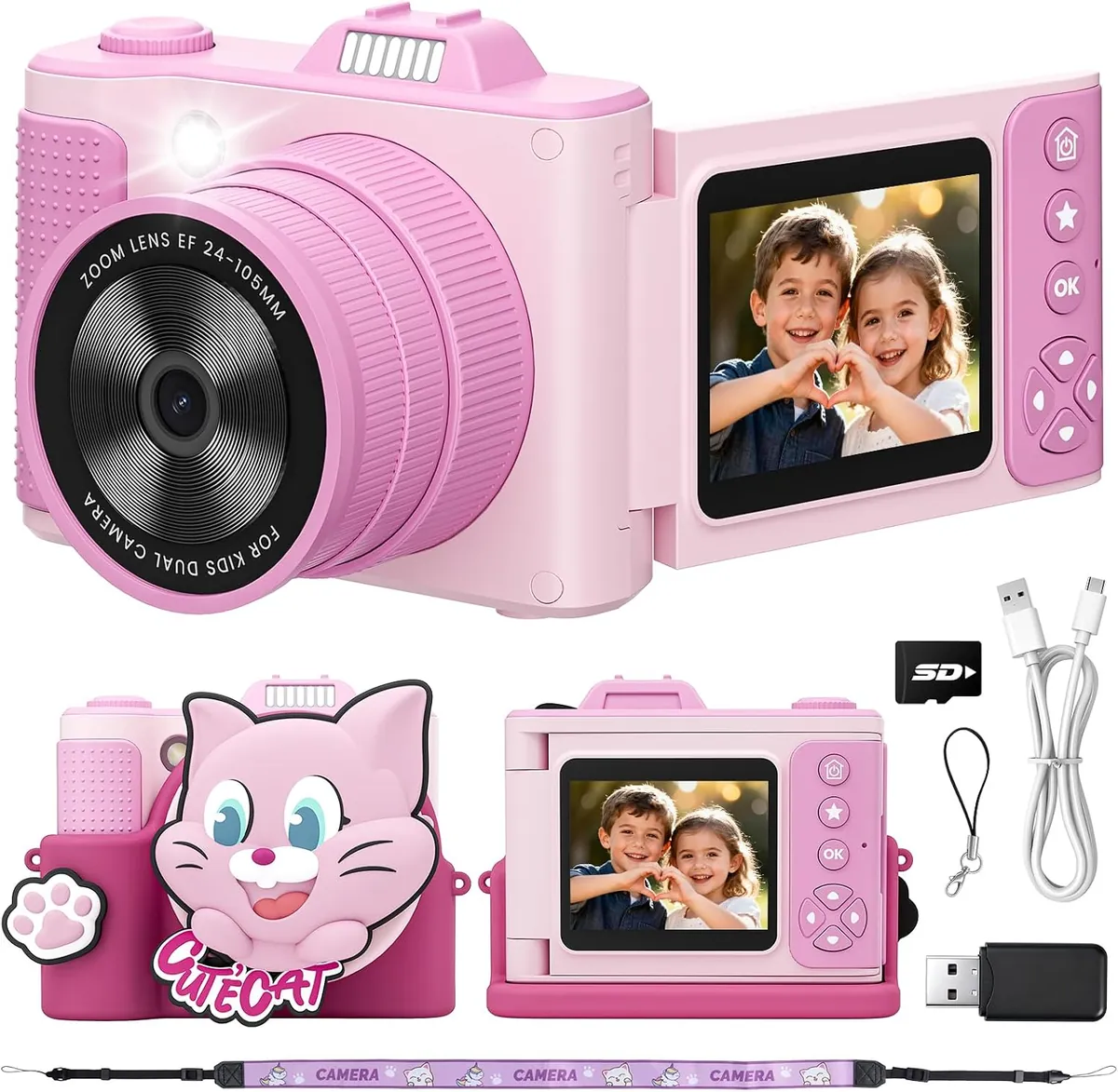 SnapMem Kids Digital Camera w/ Lanyard & SD Card