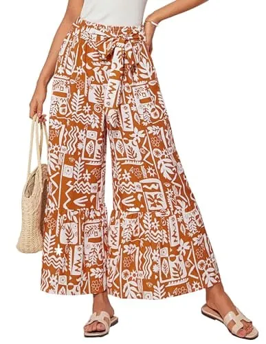 GRACE KARIN Women's Wide Leg Belted Flowy Palazzo Pants