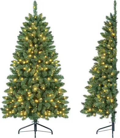 Goplus 5' Pre-Lit Half-Shape Christmas Tree w/ 170 LED Lights
