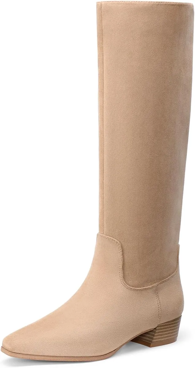 DREAM PAIRS Snipped Toe Knee-High Boots w/ Low Block Heel
