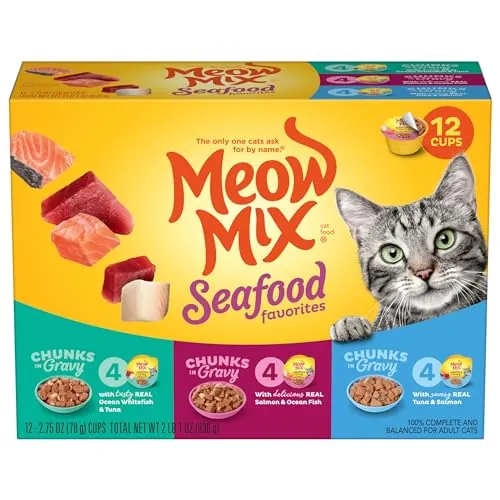 Meow Mix Seafood Favorites Wet Food Variety Pack 12 Cups