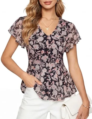 GRACE KARIN Women's Boho Mesh Peplum Blouses