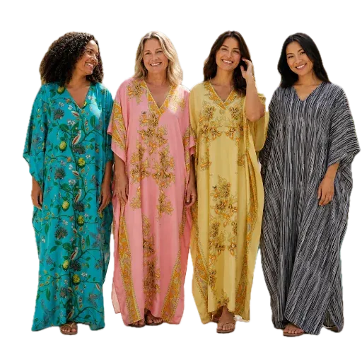 Winlar Printed Maxi Caftan 2-Pack (One Size Fits Most (0-4X))