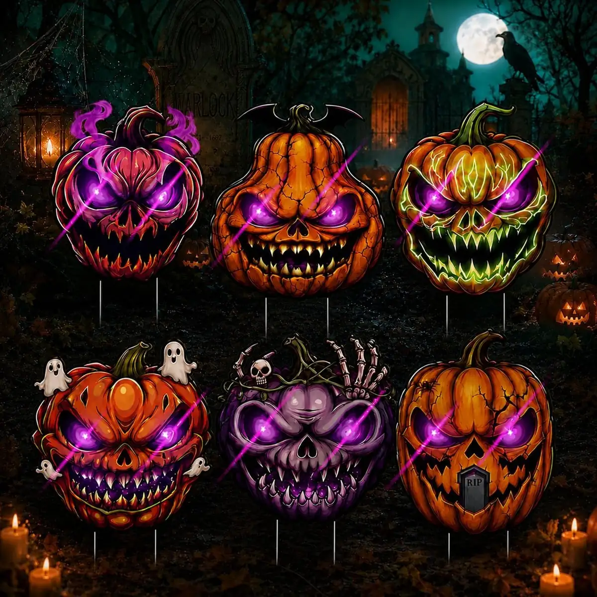 Halloween Lighted Pumpkin Yard Signs 6 Pack