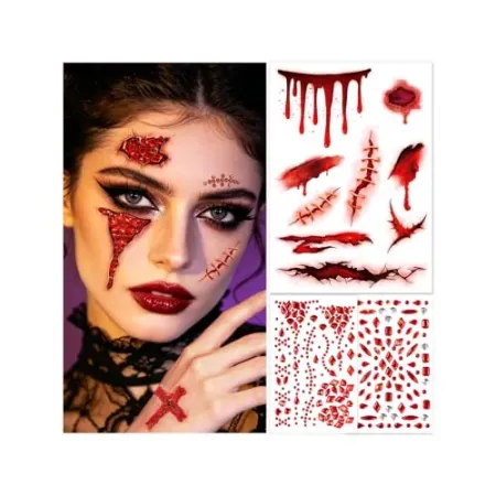 EMOME Halloween Fake Blood Face Tattoos w/ Gems