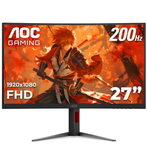 AOC 27 Inch Curved Gaming Monitor FHD 200Hz VA 0.3ms HDR