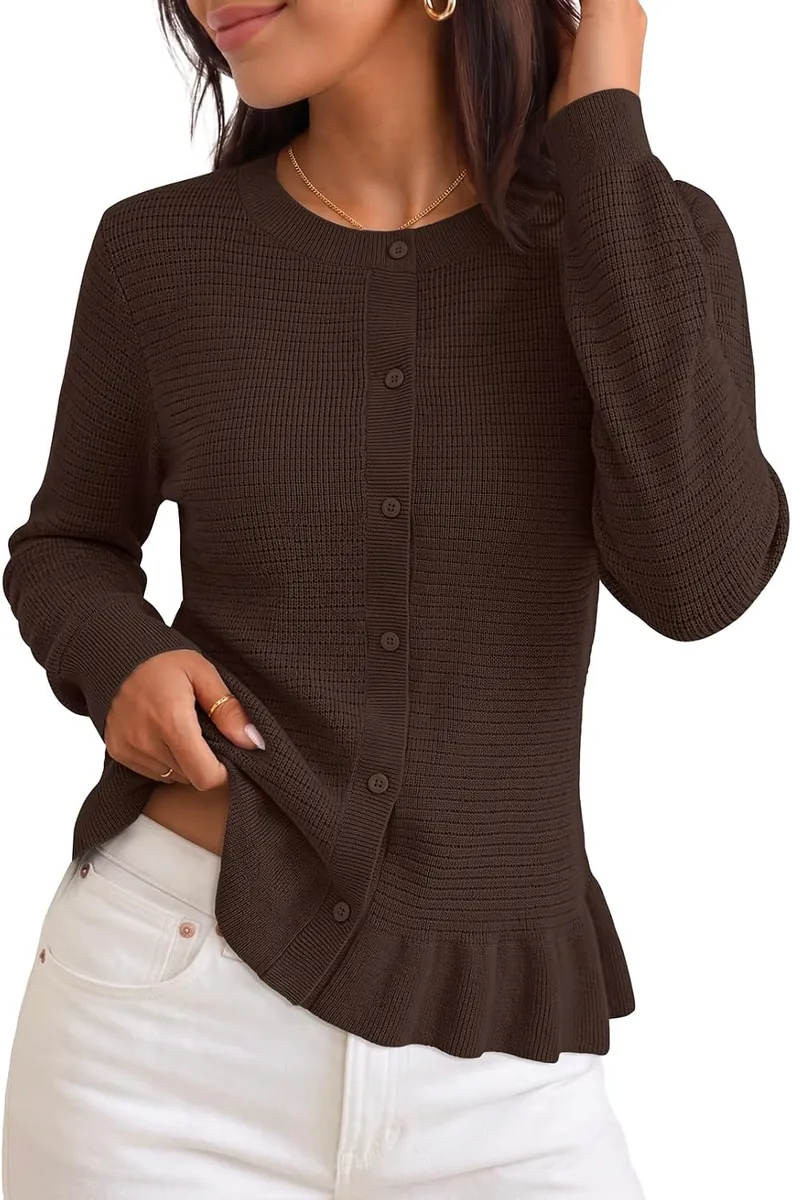 MEROKEETY Ruffle Hem Cardigan Sweater