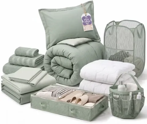 Virtu Twin XL Complete Dorm Bedding Set (Sage Green)