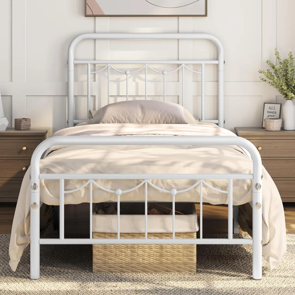 Yaheetech Twin Metal Bed Frame w/ Vintage Spindle Headboard