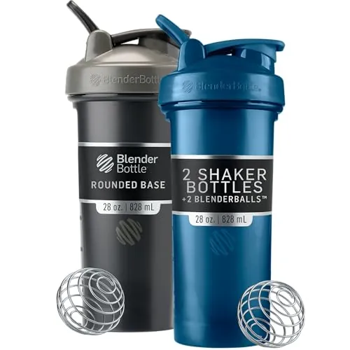 BlenderBottle Classic V2 Plastic Shaker Bottle 2-Pack (28 oz, Black & Navy)