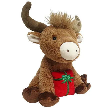 Vibrant Life 11" Holiday Highland Cow w/ Present Plush Dog Toy (Brown/Red)
