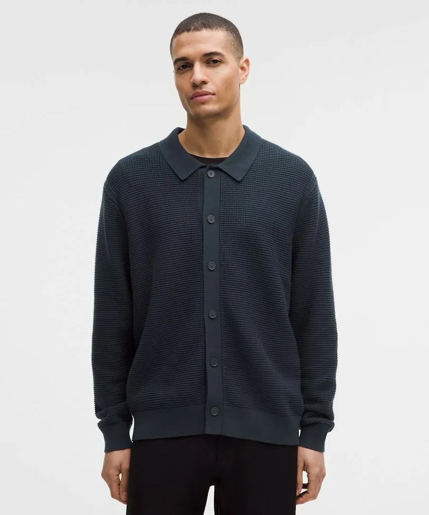 lululemon Men's Cotton-Blend Knit Collared Cardigan