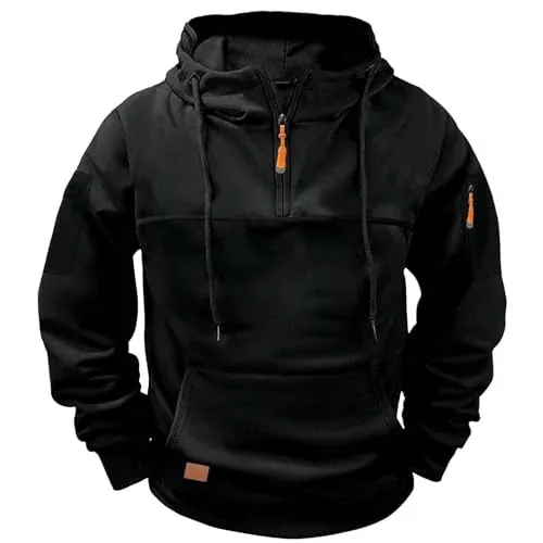 Tactical Hoodies Men Quarter Zip Cargo Oversized Sweatshirt with Pockets