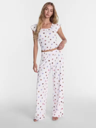 No Boundaries Henley Top and Pants Sleep Set, 2-Piece