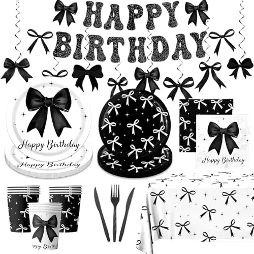 Black Bow Birthday Party Decoration Serves 24