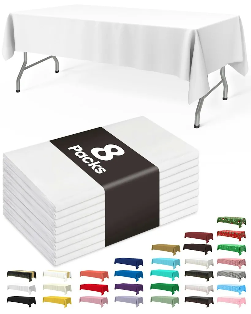 54" x 108" Disposable Plastic Table Cloth 8-Pack