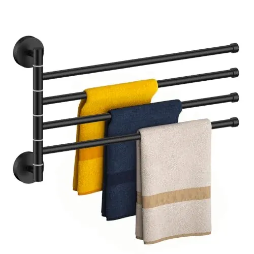 FORIOUS Swivel 4-Arm Towel Bar Matte Black