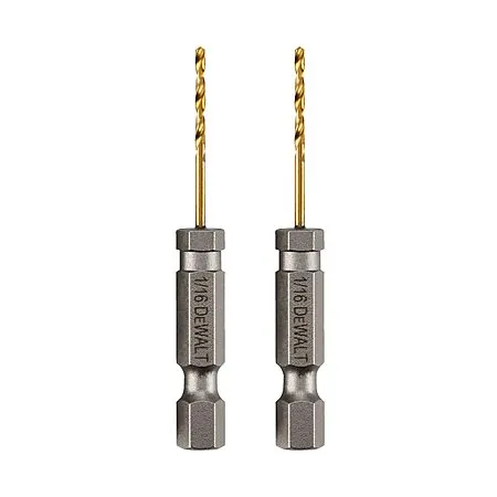 2-Pk DeWalt Impact Ready 1/16" X 2-1/4" Titanium Nitride Drill Bit Hex Shank