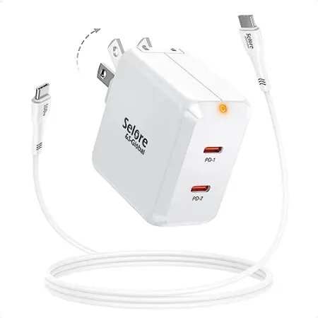 Selore 67W GaN 2-Ports USB-C Foldable Wall Charger