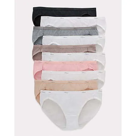 10-Pk Hanes Women's Tagless Cotton Underwear (Bikini, Briefs, High Cut)