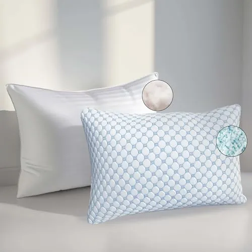 Nestl Cooling Memory Foam & Down Alternative Pillow Set (King, 2-Count)