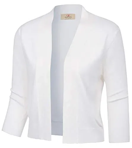 GRACE KARIN Womens White Summer Cardigan 3/4 Sleeve Open Front Shrug Sweaters Lightweight Bolero Jacket M