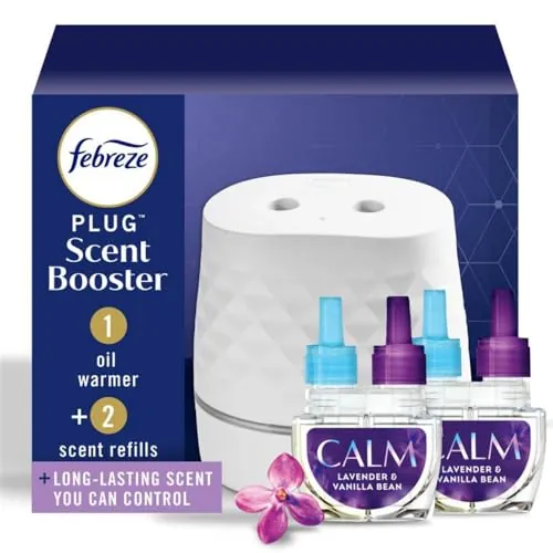 Febreze Plug Scent Booster Air Freshener Oil Diffuser + 2 Downy Calm Refill