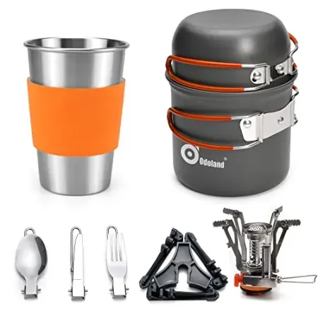 9-Piece Odoland Stainless Steel Camping Cookware Set