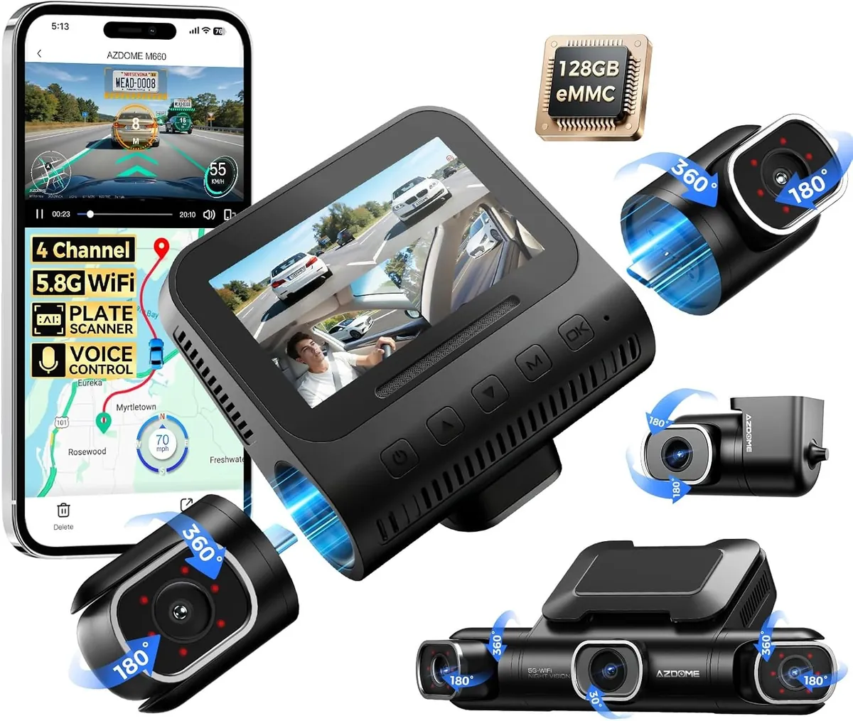 AZDOME 360 4ch Front and Rear Dash Cam