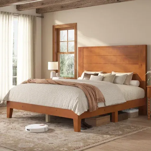 Union Rustic Bilal Solid Wood Platform Bed Frame w/ 47.2'' Headboard (Queen; Brown)